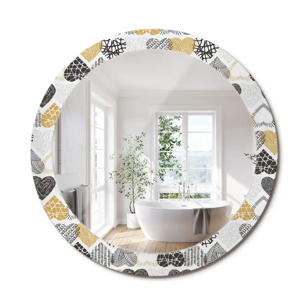 Oglindă decorativă rotundă cu design doodle și inimioare