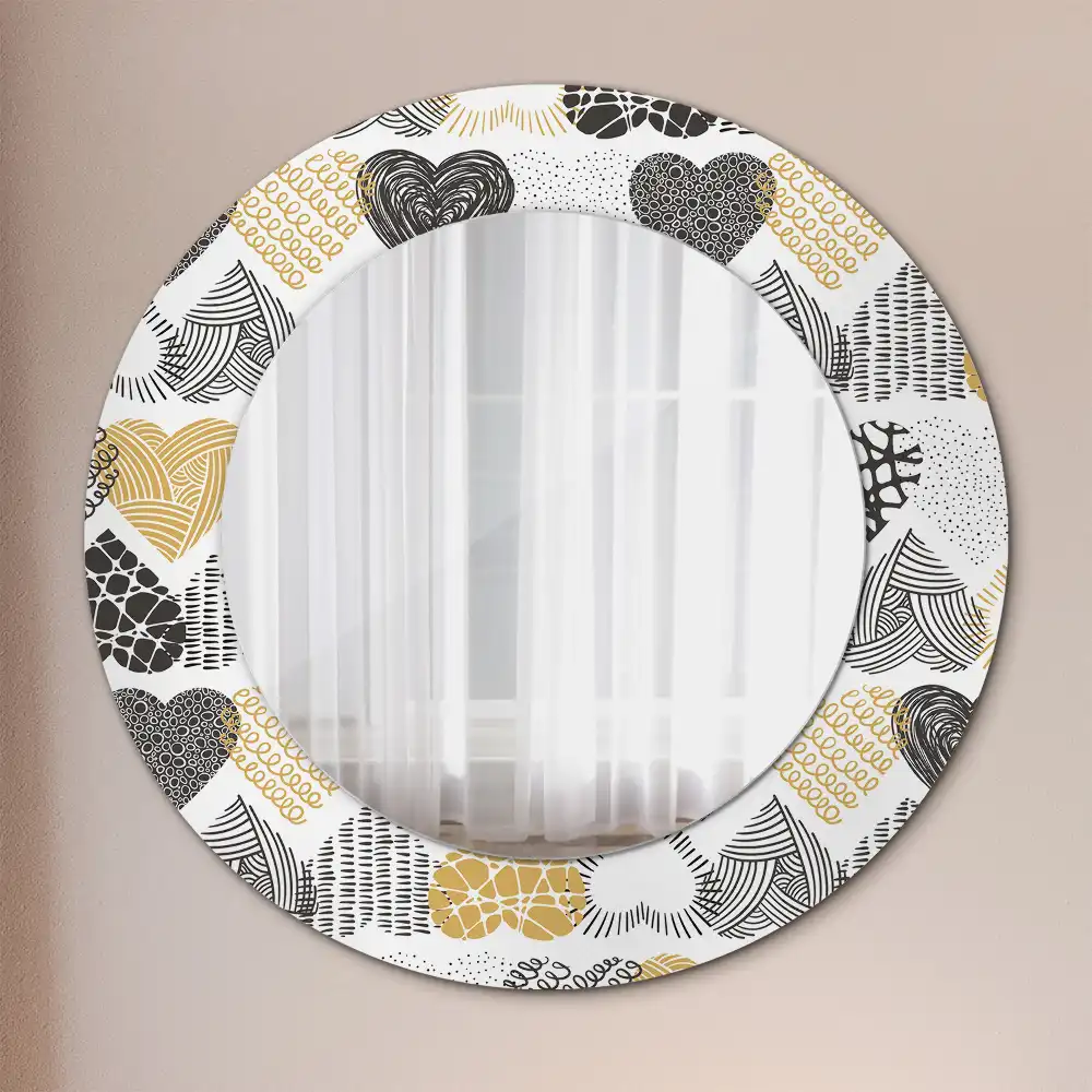 Oglindă decorativă rotundă cu design doodle și inimioare