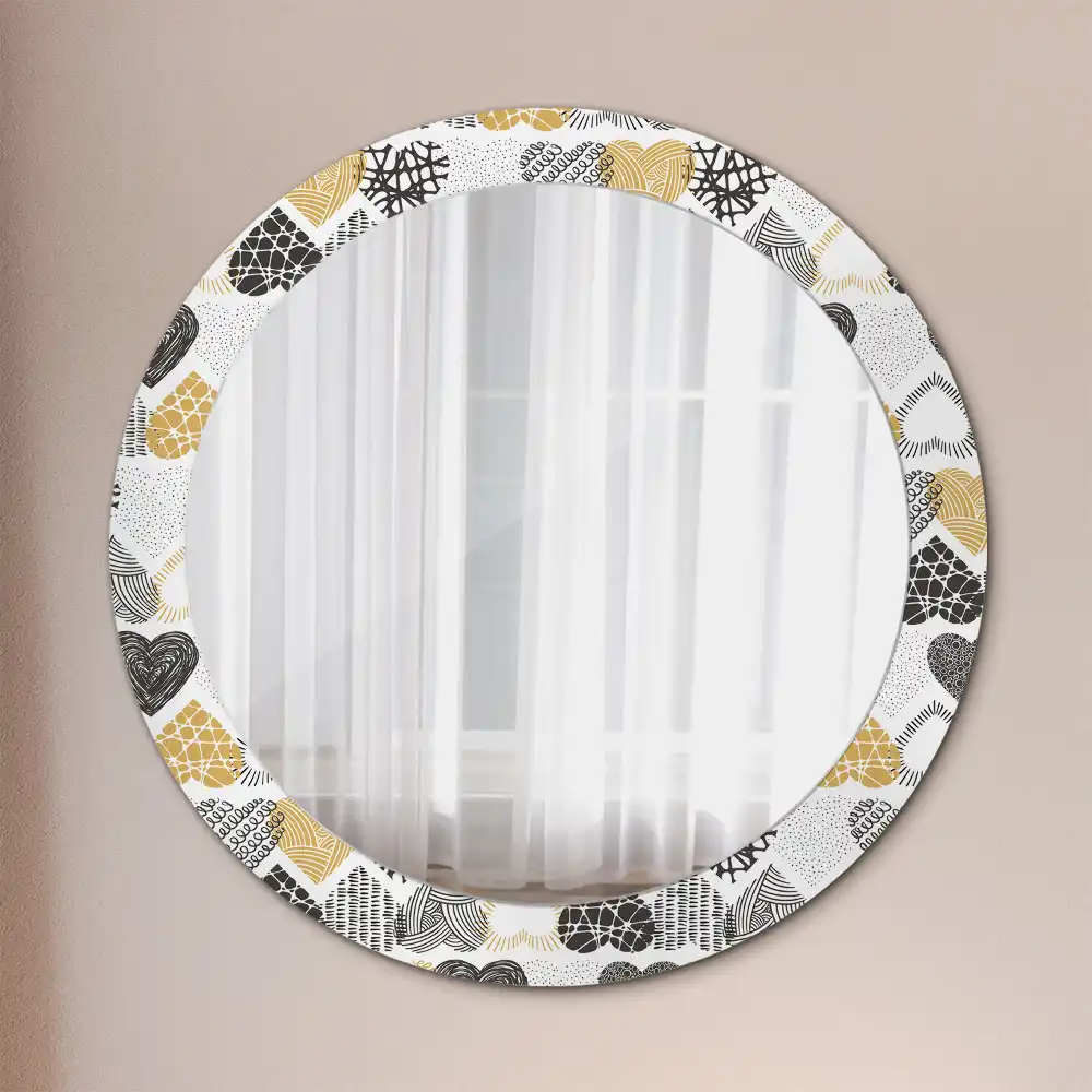Oglindă decorativă rotundă cu design doodle și inimioare