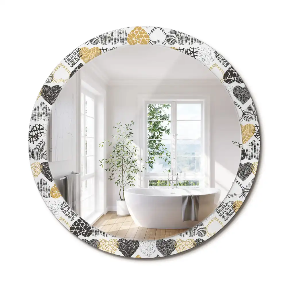 Oglindă decorativă rotundă cu design doodle și inimioare