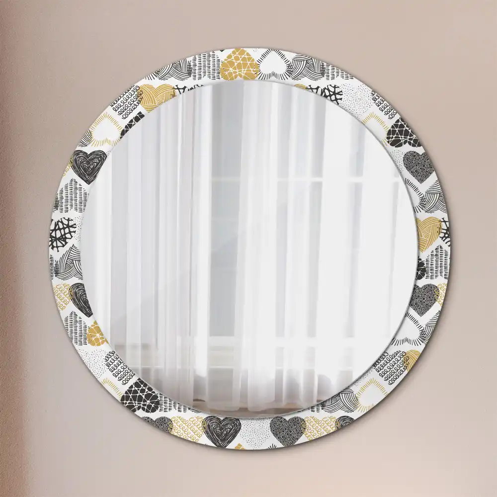 Oglindă decorativă rotundă cu design doodle și inimioare