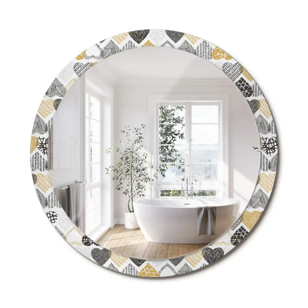 Oglindă decorativă rotundă cu design doodle și inimioare