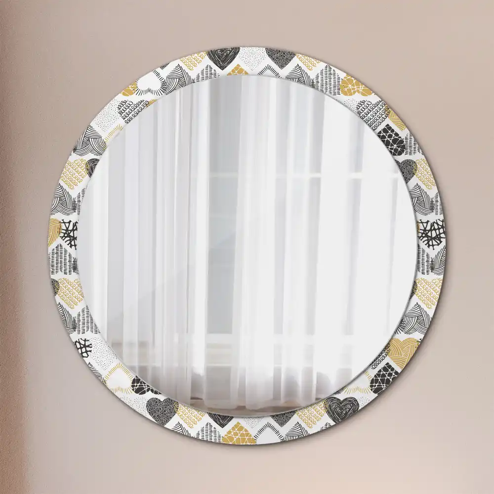 Oglindă decorativă rotundă cu design doodle și inimioare