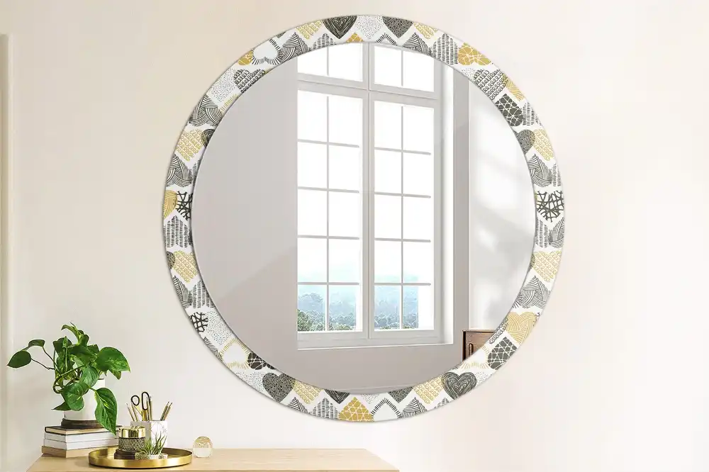 Oglindă decorativă rotundă cu design doodle și inimioare
