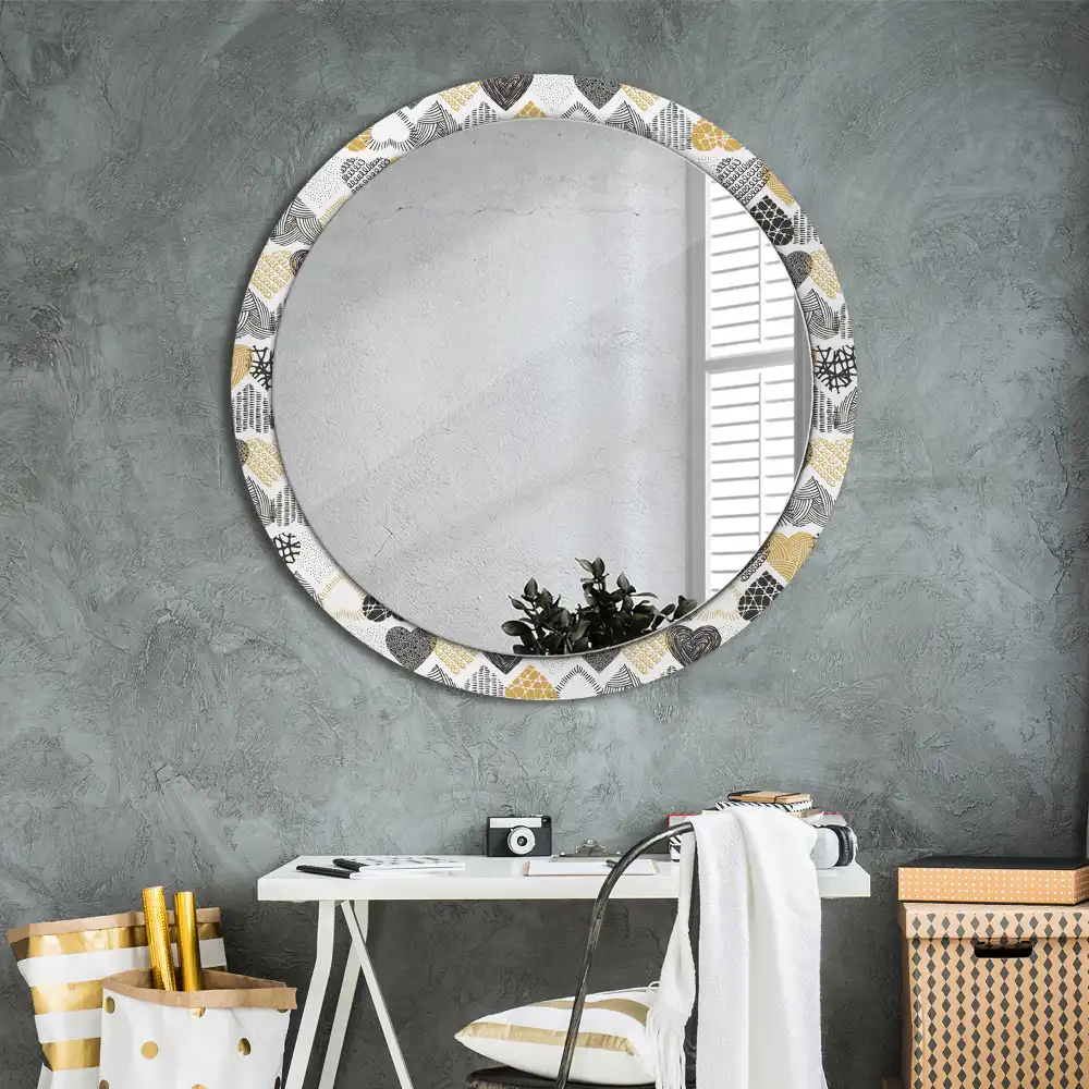Oglindă decorativă rotundă cu design doodle și inimioare