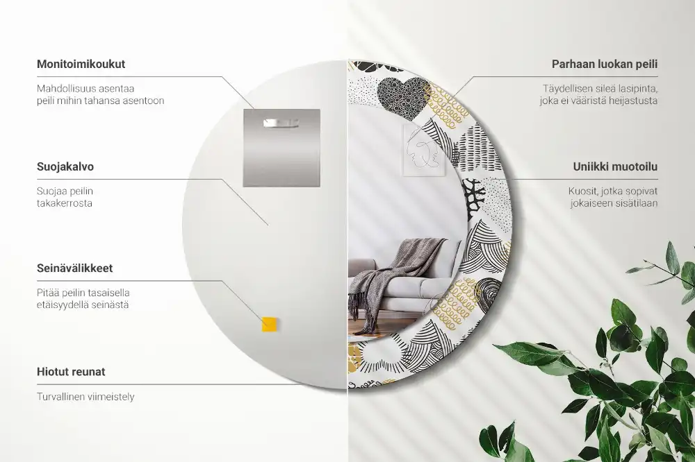 Oglindă decorativă rotundă cu design doodle și inimioare