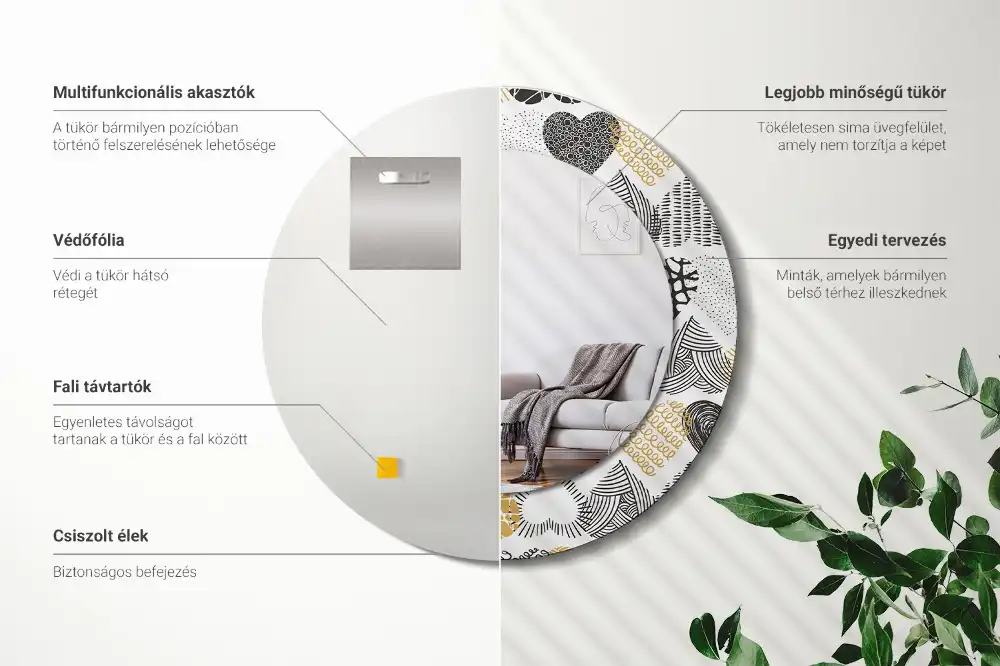 Oglindă decorativă rotundă cu design doodle și inimioare