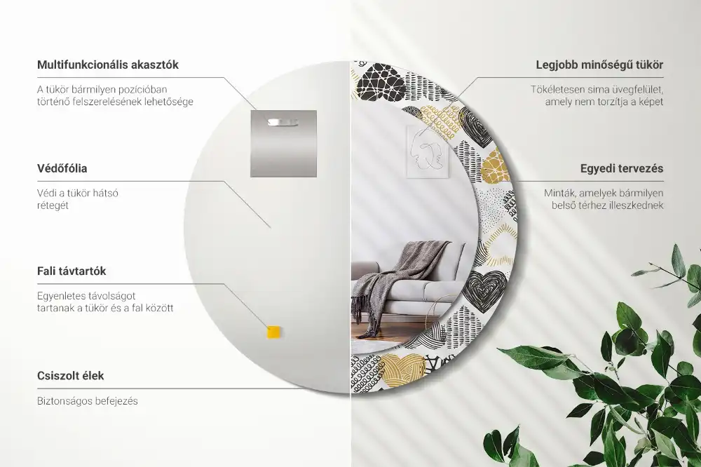 Oglindă decorativă rotundă cu design doodle și inimioare