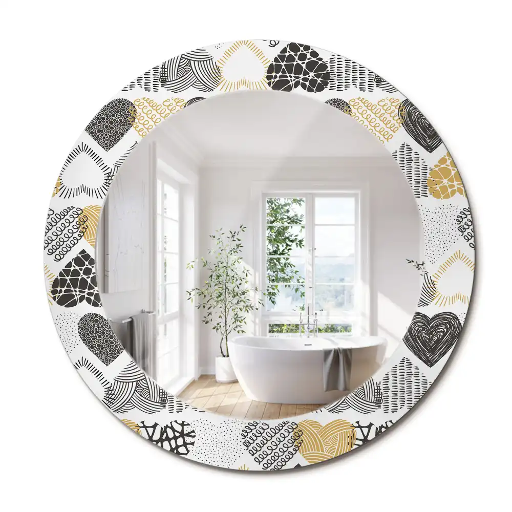 Oglindă decorativă rotundă cu design doodle și inimioare