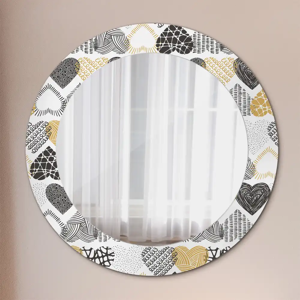 Oglindă decorativă rotundă cu design doodle și inimioare