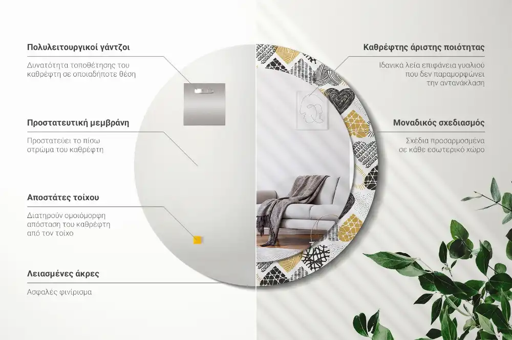 Oglindă decorativă rotundă cu design doodle și inimioare