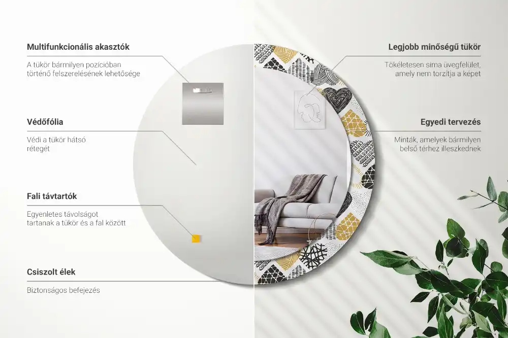 Oglindă decorativă rotundă cu design doodle și inimioare