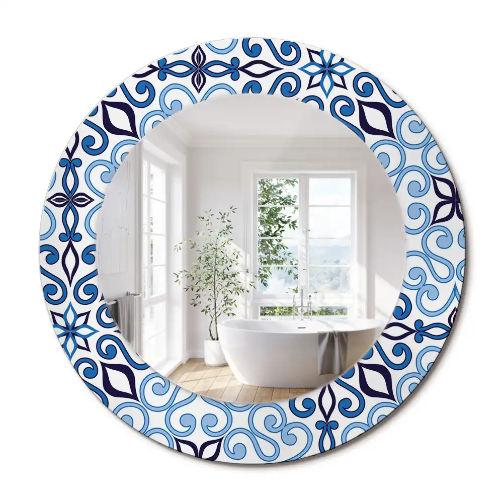 Oglindă decorativă rotundă cu model arab albastru