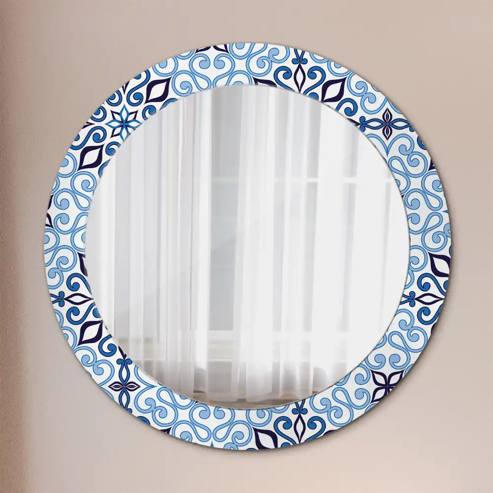Oglindă decorativă rotundă cu model arab albastru