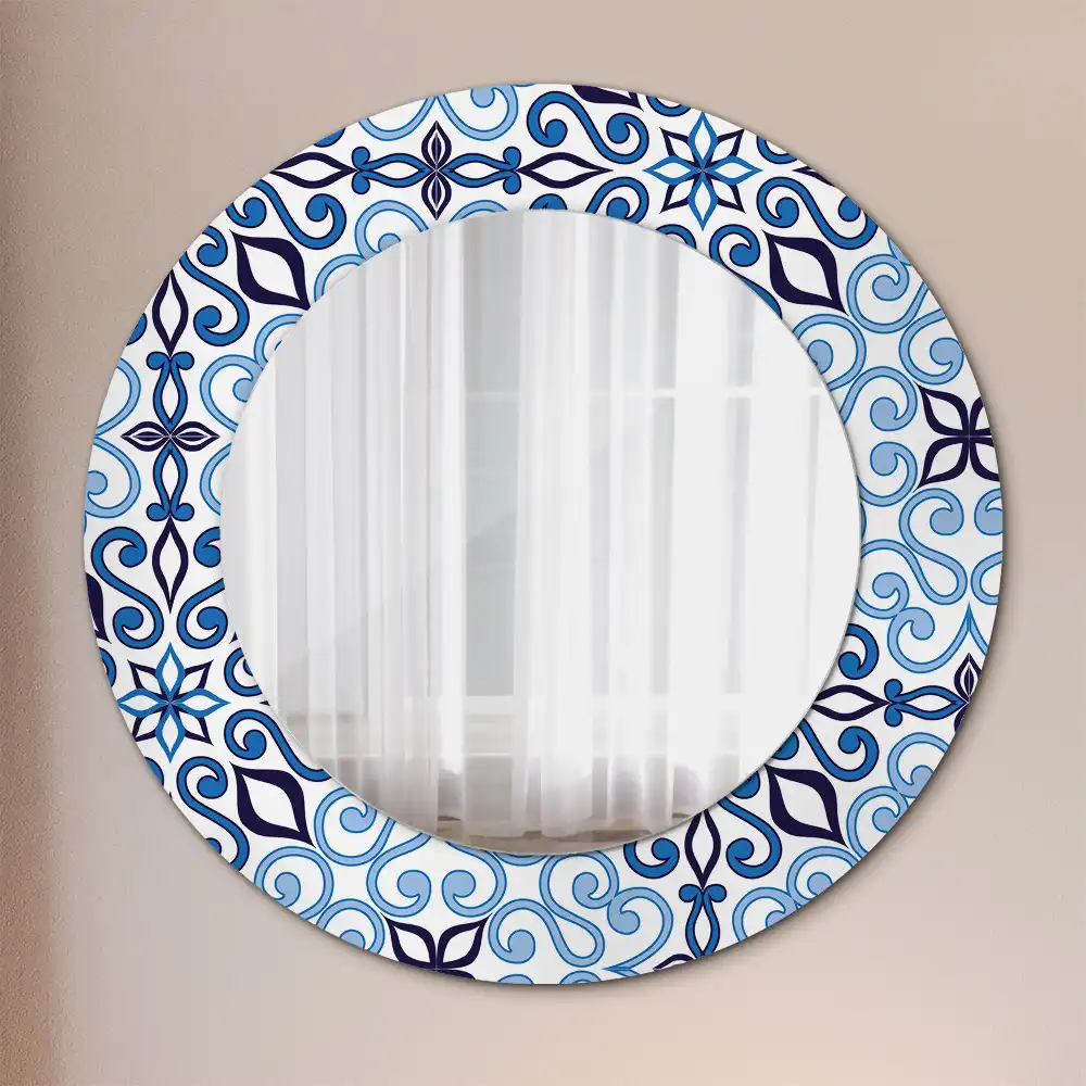 Oglindă decorativă rotundă cu model arab albastru