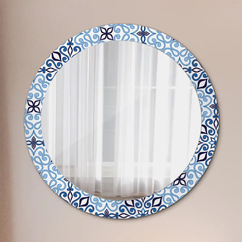 Oglindă decorativă rotundă cu model arab albastru