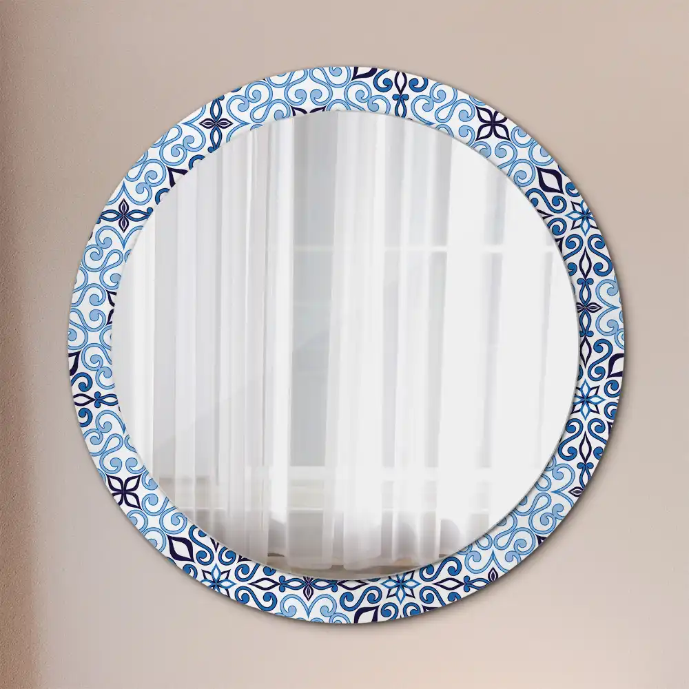 Oglindă decorativă rotundă cu model arab albastru