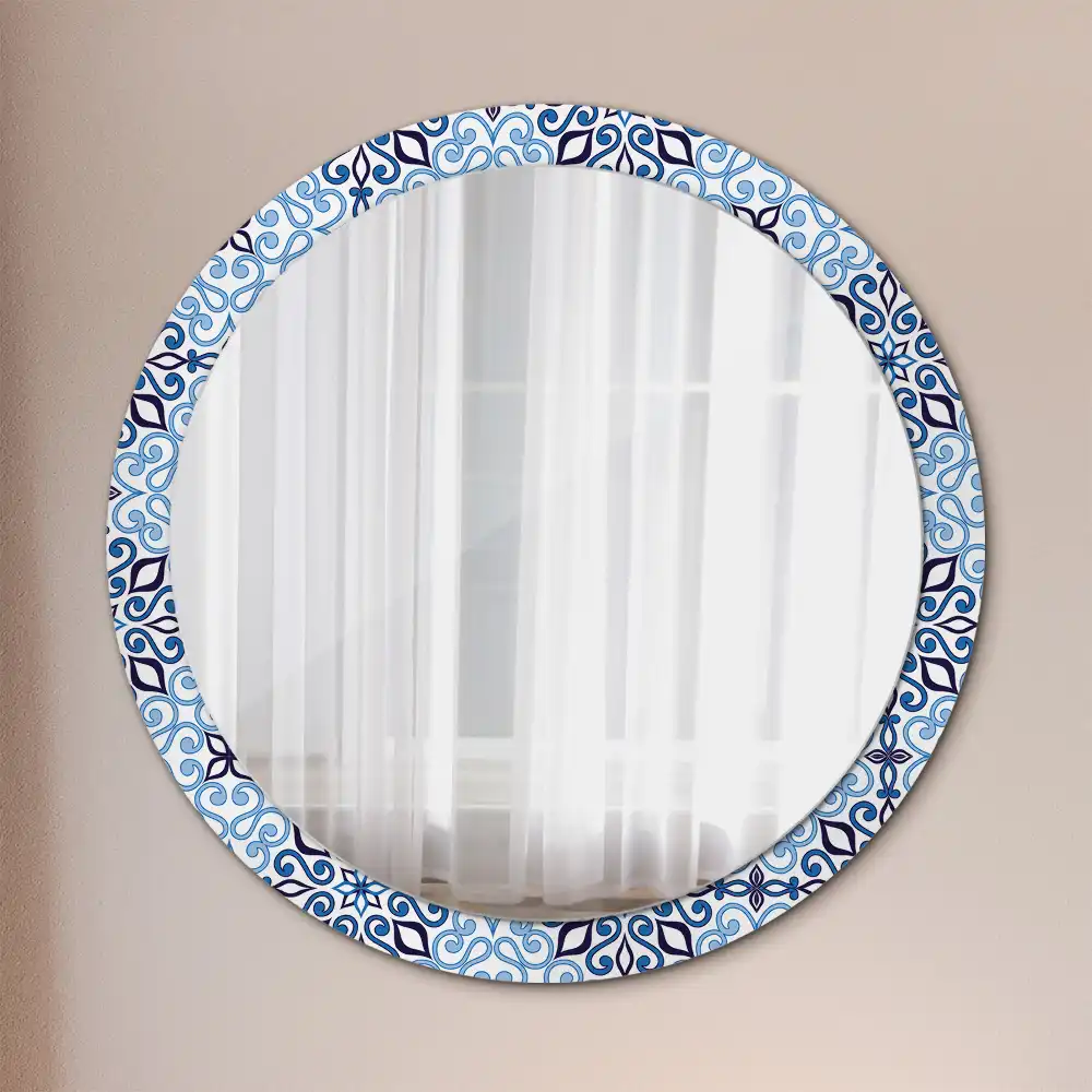 Oglindă decorativă rotundă cu model arab albastru