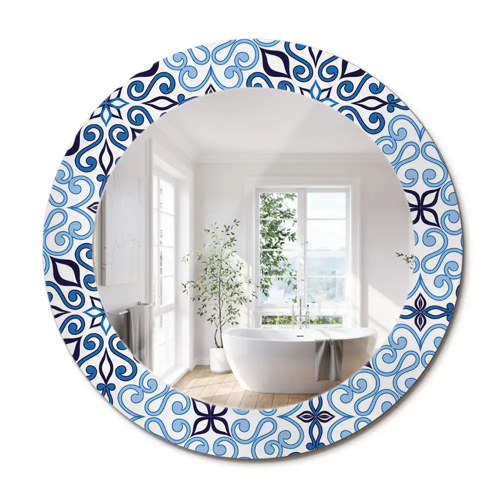 Oglindă decorativă rotundă cu model arab albastru