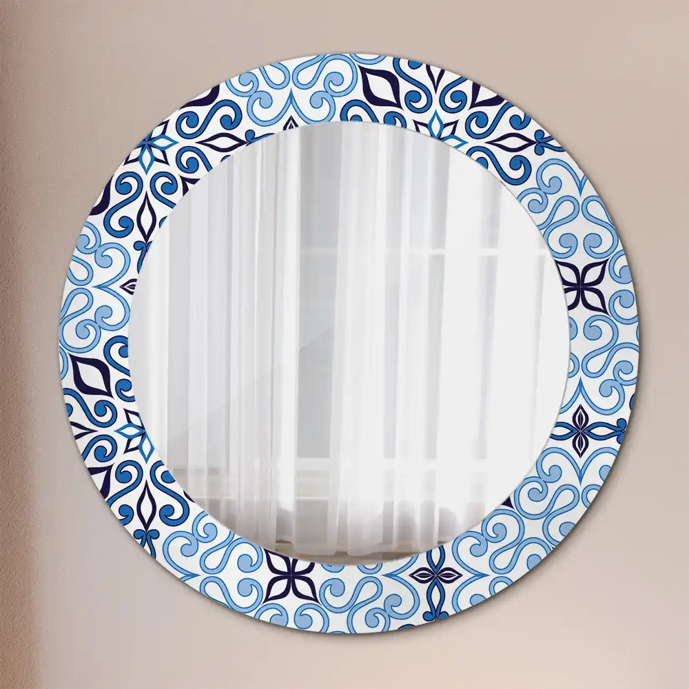 Oglindă decorativă rotundă cu model arab albastru