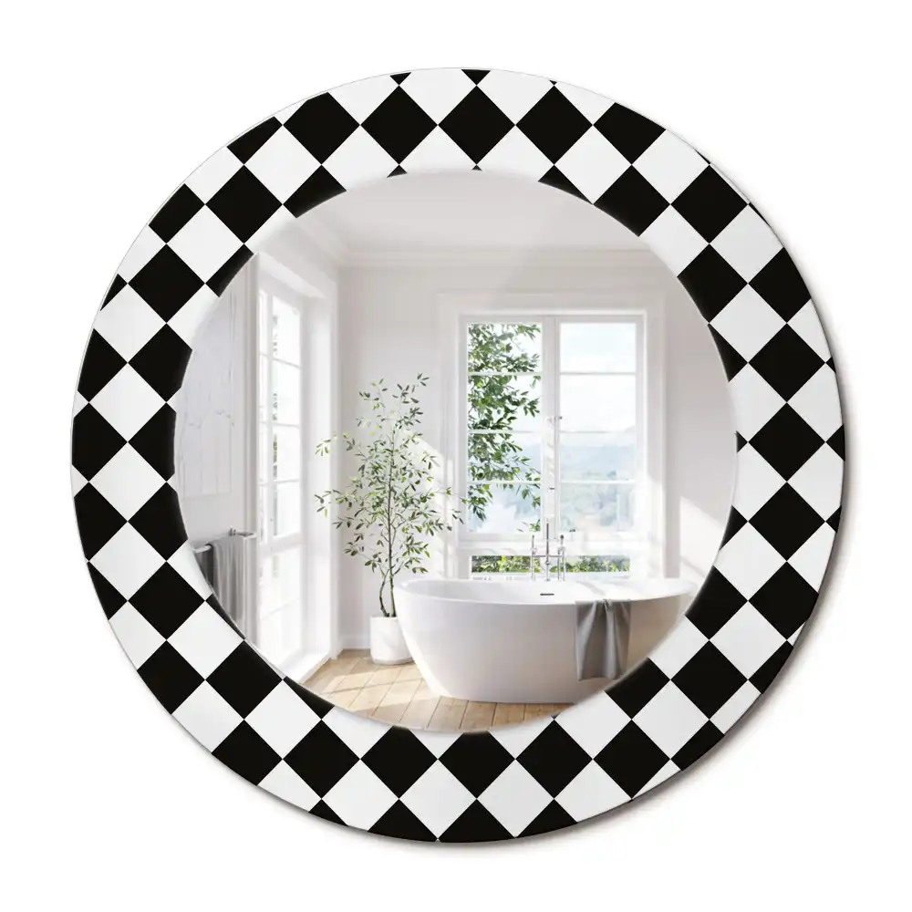 Oglindă decorativă rotundă cu design de masă de șah