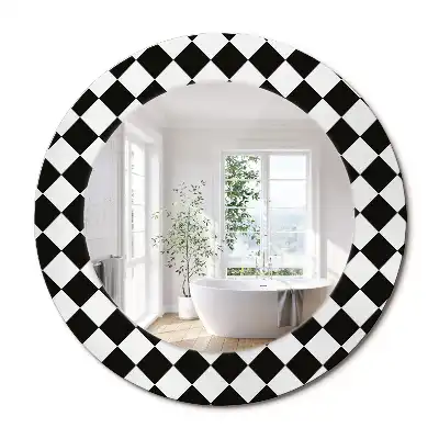 Oglindă decorativă rotundă cu design de masă de șah