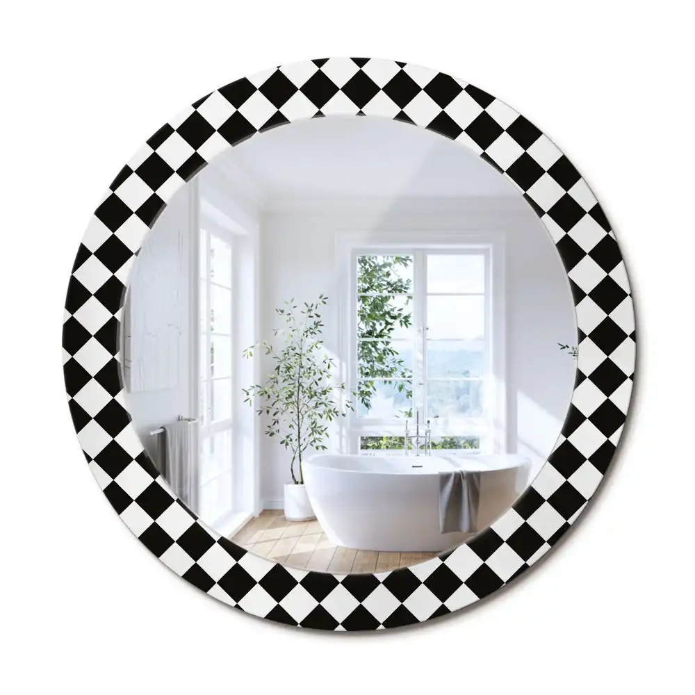 Oglindă decorativă rotundă cu design de masă de șah