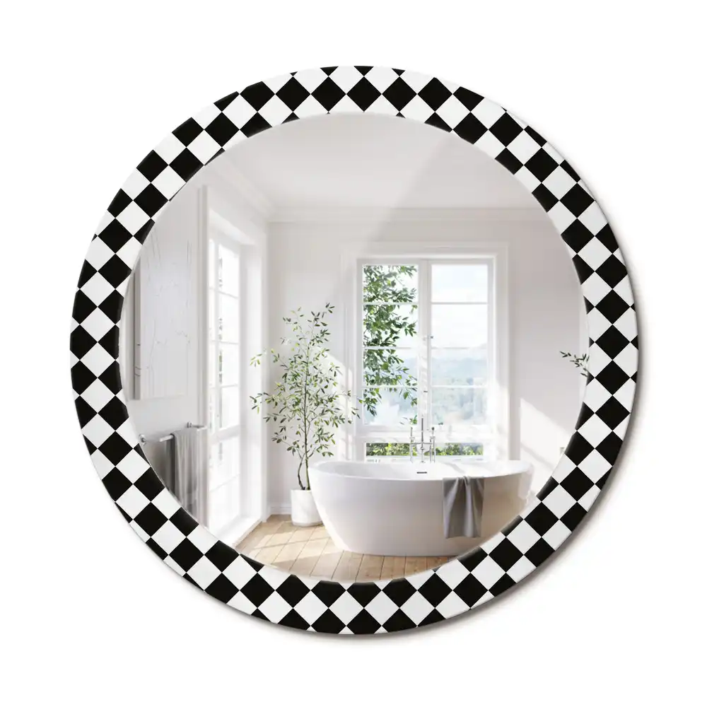 Oglindă decorativă rotundă cu design de masă de șah