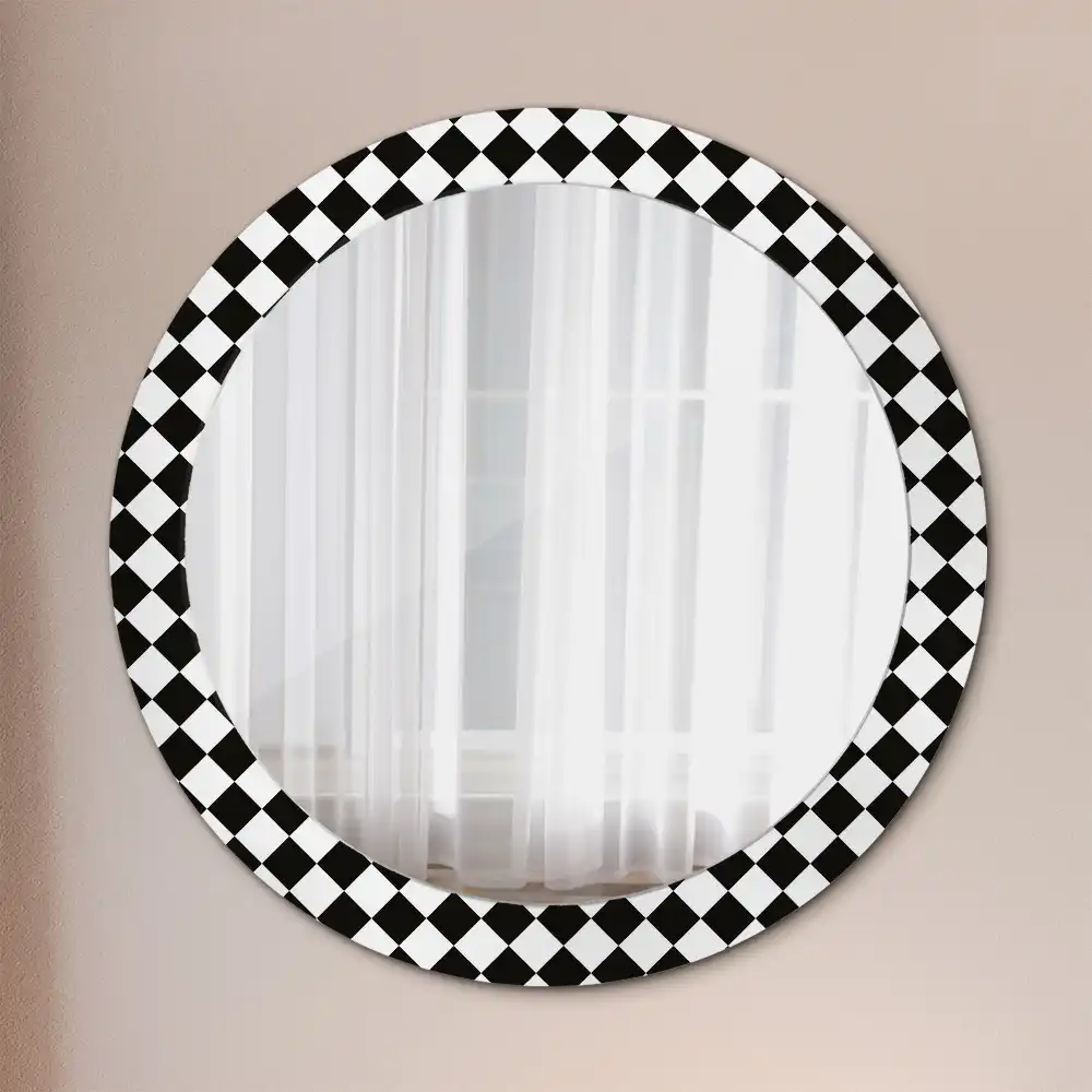 Oglindă decorativă rotundă cu design de masă de șah