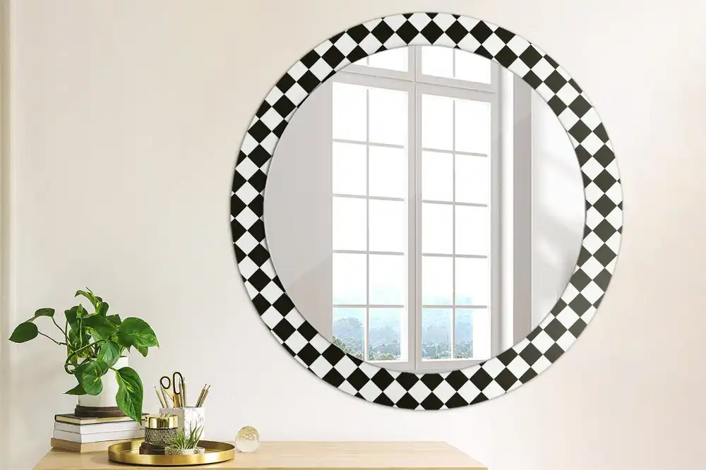 Oglindă decorativă rotundă cu design de masă de șah