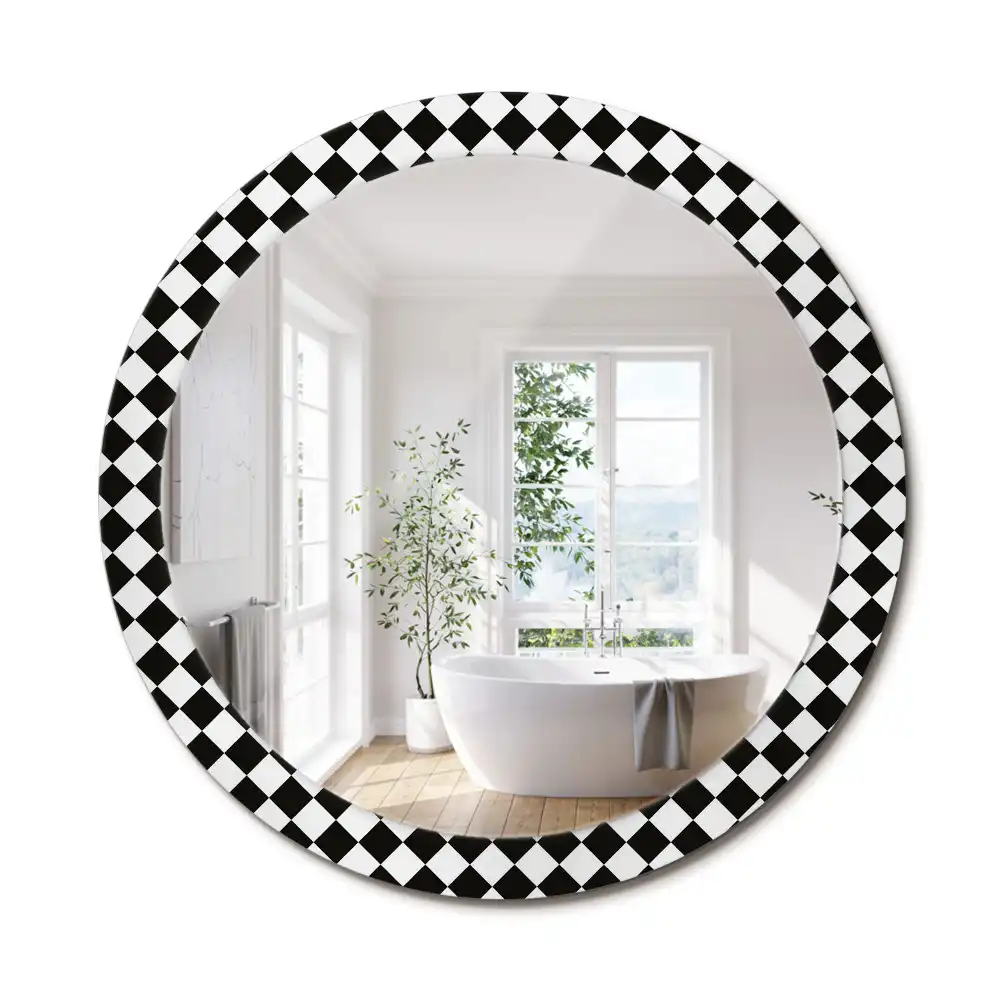 Oglindă decorativă rotundă cu design de masă de șah