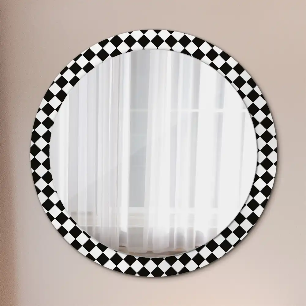 Oglindă decorativă rotundă cu design de masă de șah