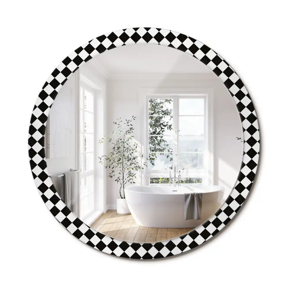 Oglindă decorativă rotundă cu design de masă de șah