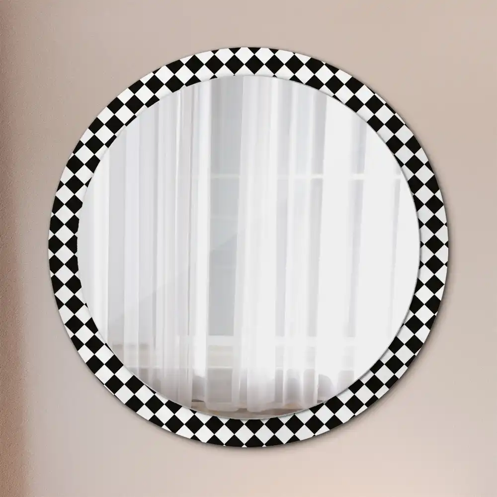 Oglindă decorativă rotundă cu design de masă de șah