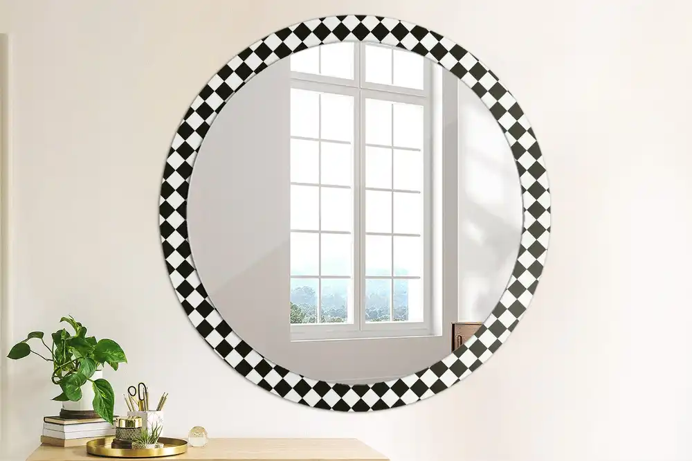 Oglindă decorativă rotundă cu design de masă de șah