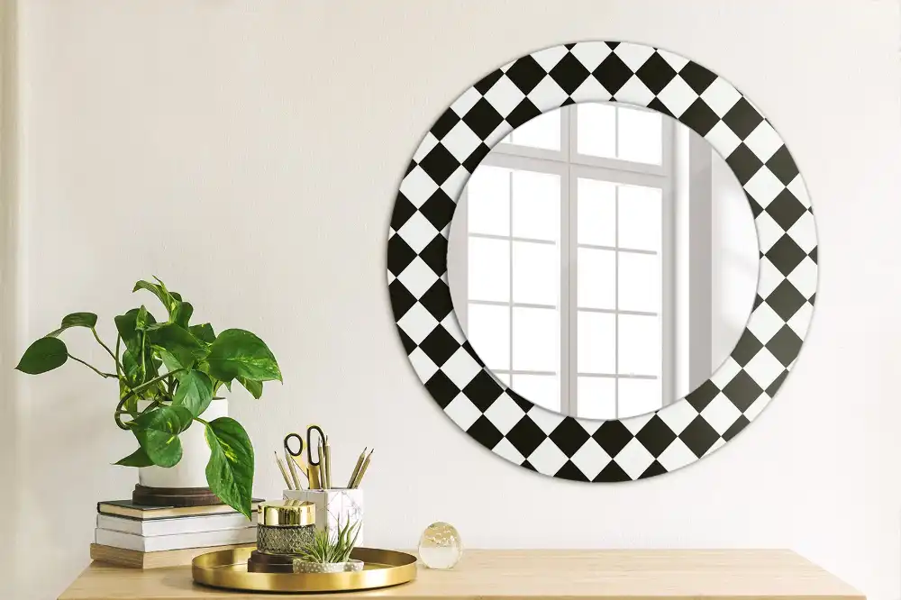 Oglindă decorativă rotundă cu design de masă de șah