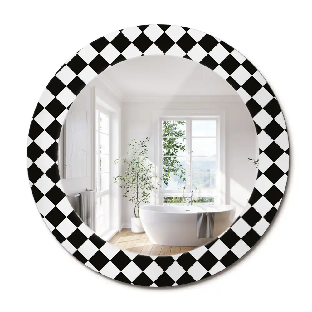Oglindă decorativă rotundă cu design de masă de șah