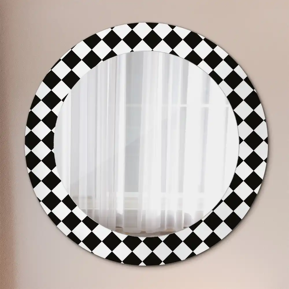 Oglindă decorativă rotundă cu design de masă de șah