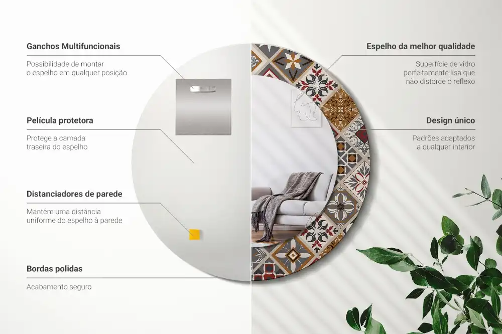 Oglindă rotundă cu ramă imprimată cu model turcesc