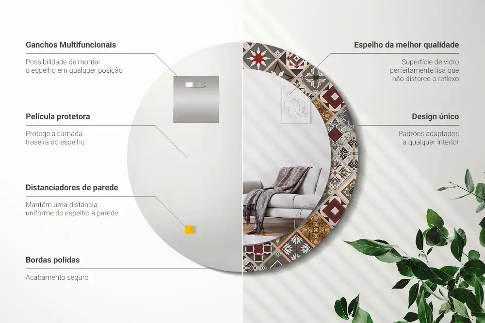 Oglindă rotundă cu ramă imprimată cu model turcesc
