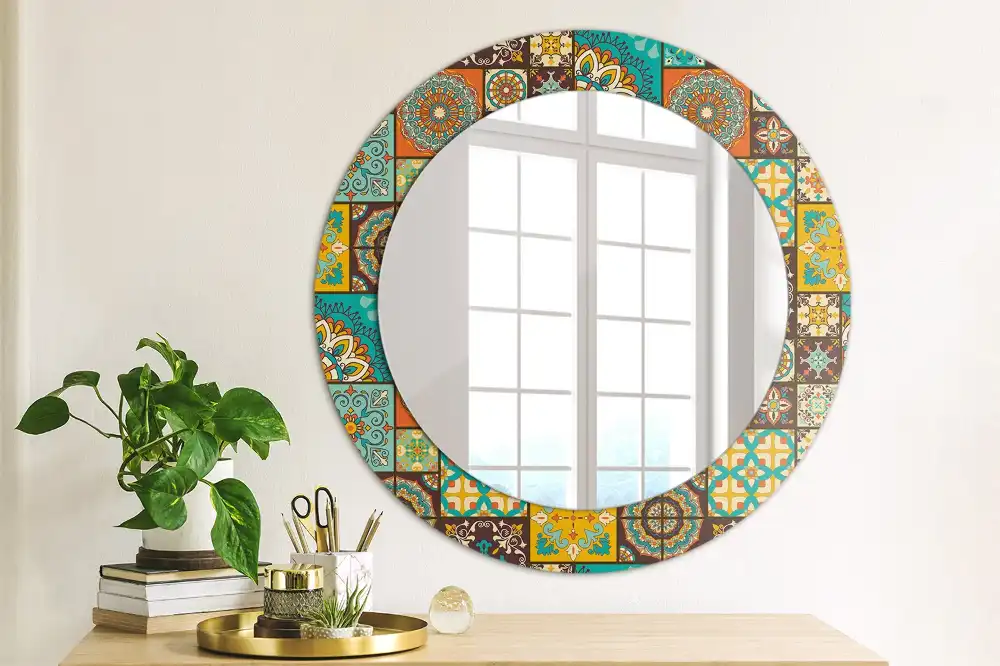 Oglindă rotundă decorativă cu model arab