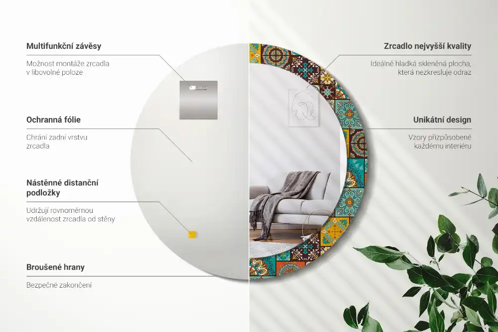 Oglindă rotundă decorativă cu model arab