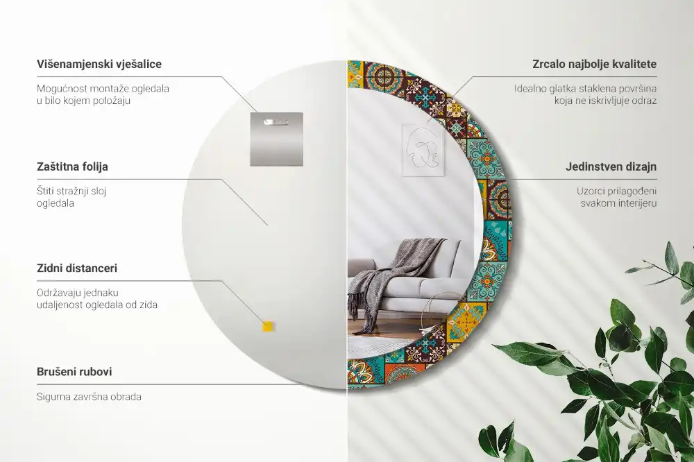 Oglindă rotundă decorativă cu model arab