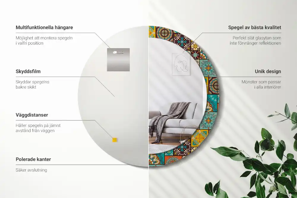 Oglindă rotundă decorativă cu model arab