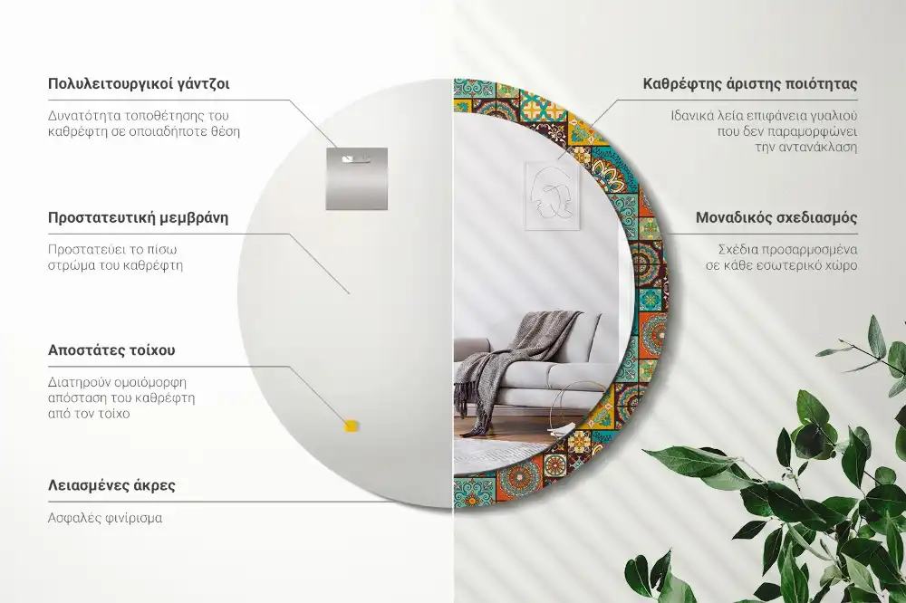 Oglindă rotundă decorativă cu model arab