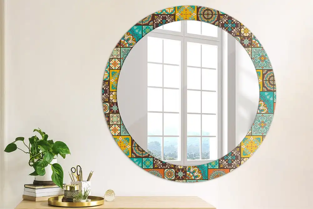 Oglindă rotundă decorativă cu model arab