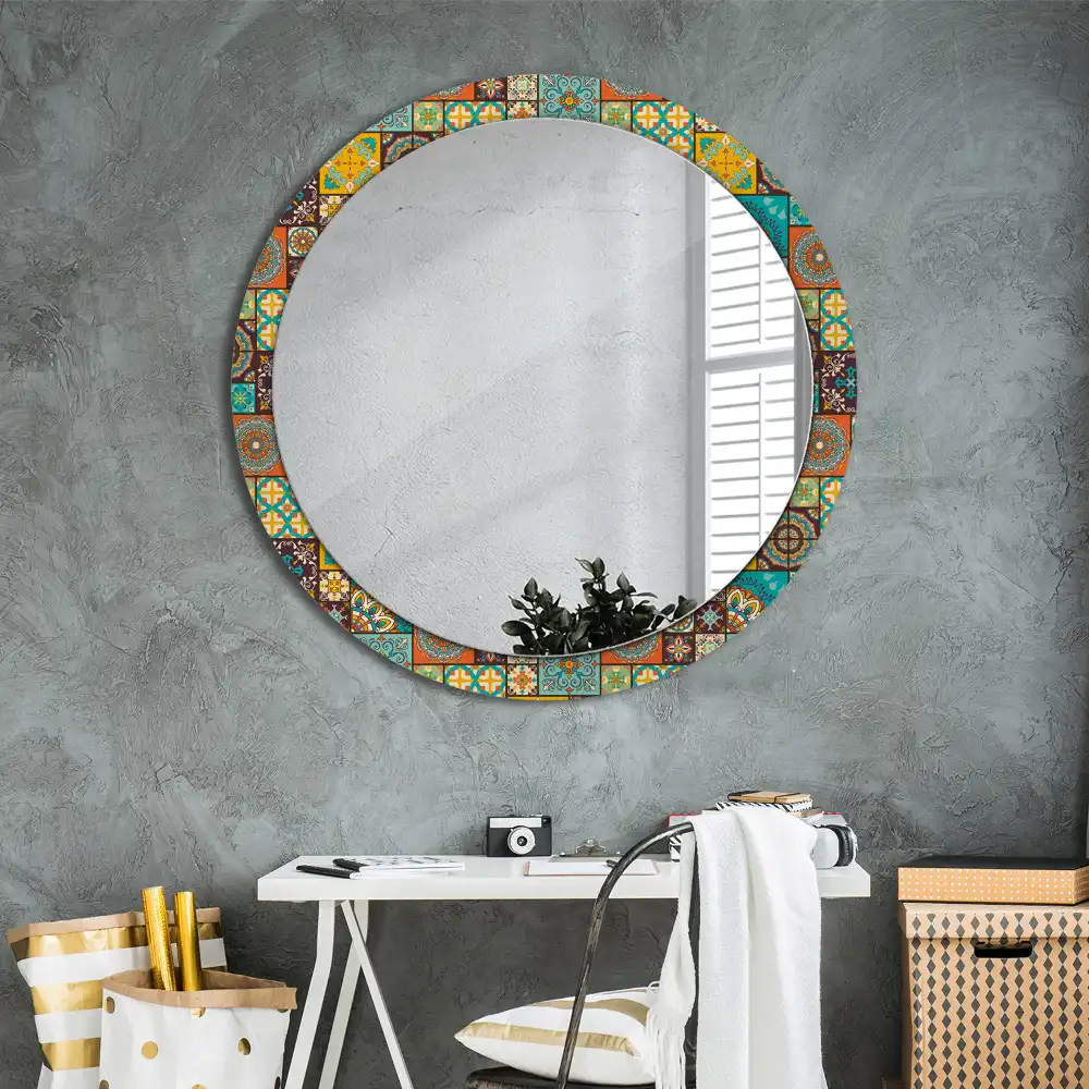 Oglindă rotundă decorativă cu model arab