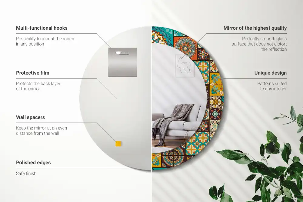 Oglindă rotundă decorativă cu model arab