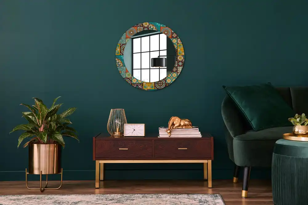 Oglindă rotundă decorativă cu model arab