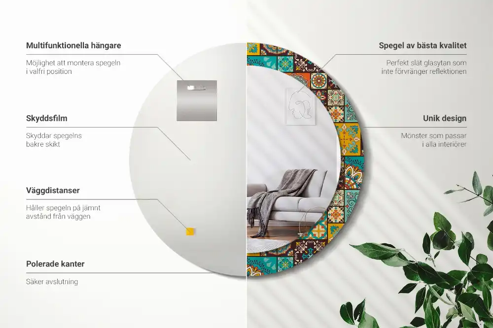 Oglindă rotundă decorativă cu model arab